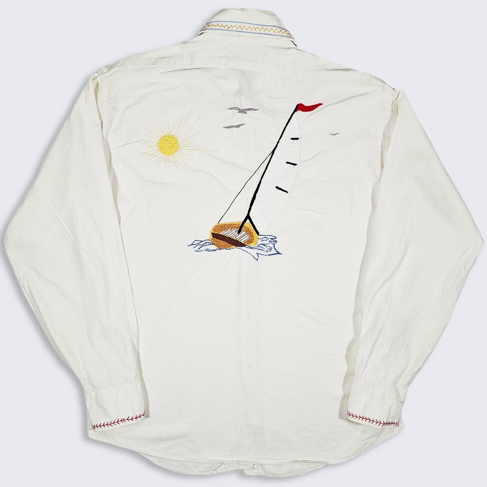 Levis Vintage 70s Sailing Embroidered Western Cowboy Button Up Shirt